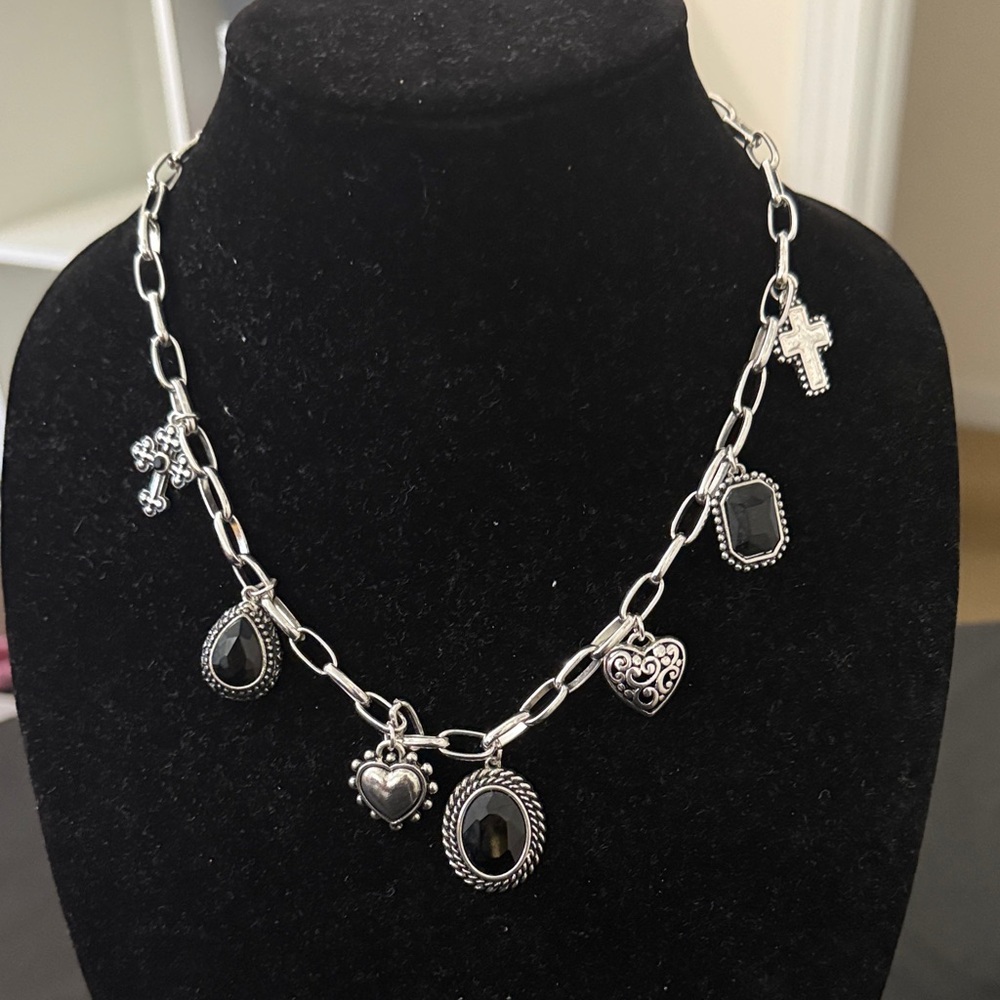 Silver Tone Black Charm Necklace - Women Jewelry